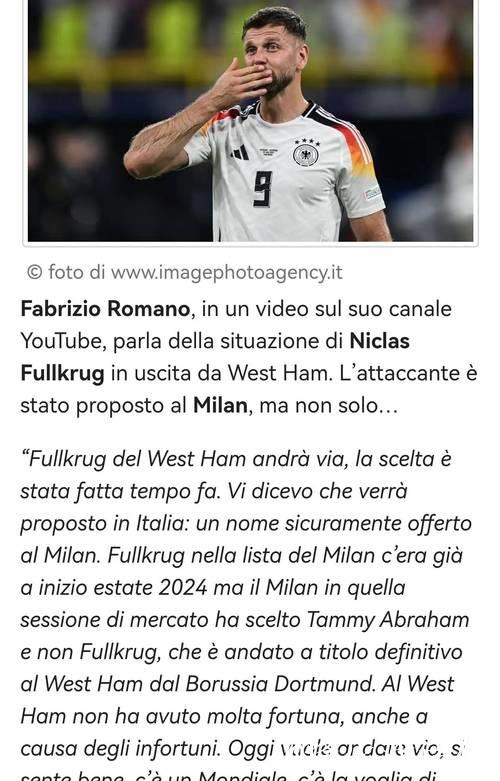 米兰已与菲尔克鲁格达成冬窗转会口头协议